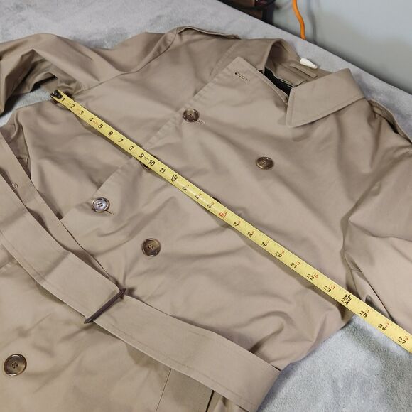 London Fog Trench Coat Mens 46R Khaki Belted Double Breasted Button Vtg USA Made - Picture 12 of 16